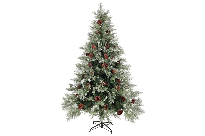 juletræ med LED-lys og grankogler 150 cm PVC & PE - Juelpynt og juledekoration