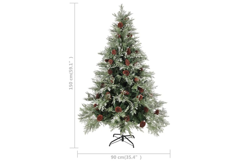 juletræ med LED-lys og grankogler 150 cm PVC & PE - Juelpynt og juledekoration