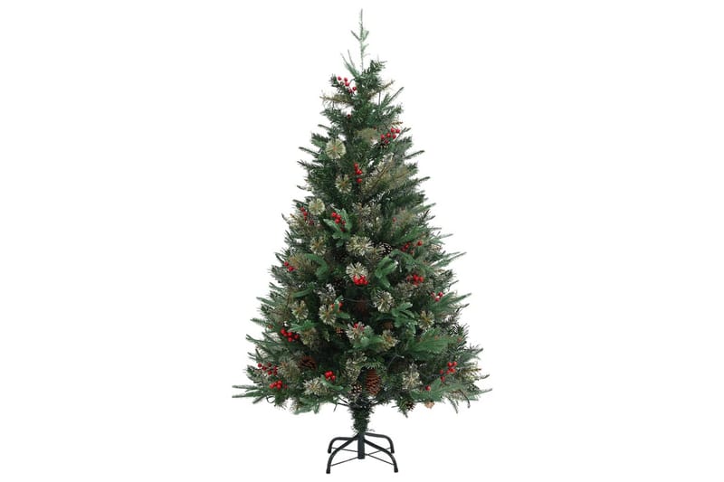 juletræ med LED-lys og grankogler 150 cm PVC & PE grøn - Juelpynt og juledekoration
