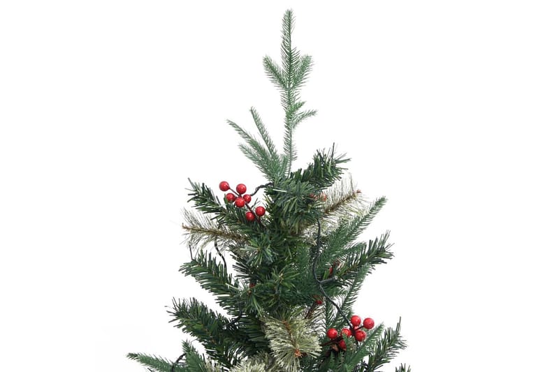 juletræ med LED-lys og grankogler 150 cm PVC & PE grøn - Juelpynt og juledekoration
