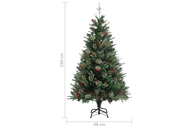 juletræ med LED-lys og grankogler 150 cm PVC & PE grøn - Juelpynt og juledekoration