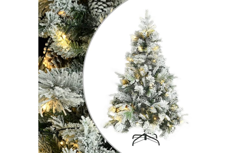 juletræ med puddersne og grankogler LED-lys 150 cm PVC & PE - Juelpynt og juledekoration