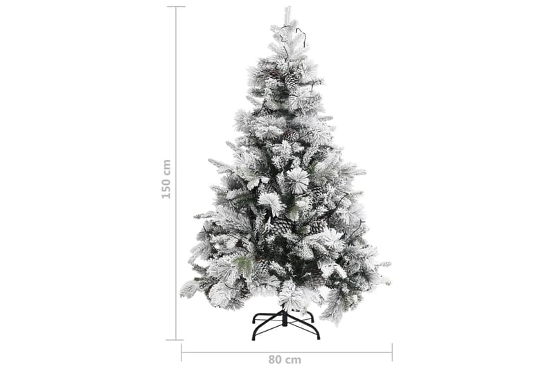 juletræ med puddersne og grankogler LED-lys 150 cm PVC & PE - Juelpynt og juledekoration