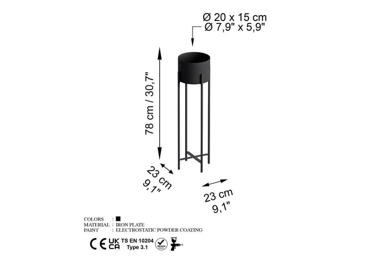 Dekorativ Potte Mirven Sort 23 x 23 x 78 cm - 23 x 23 x 78 cm - Boligtilbehør - Krukker - Vægkrukke