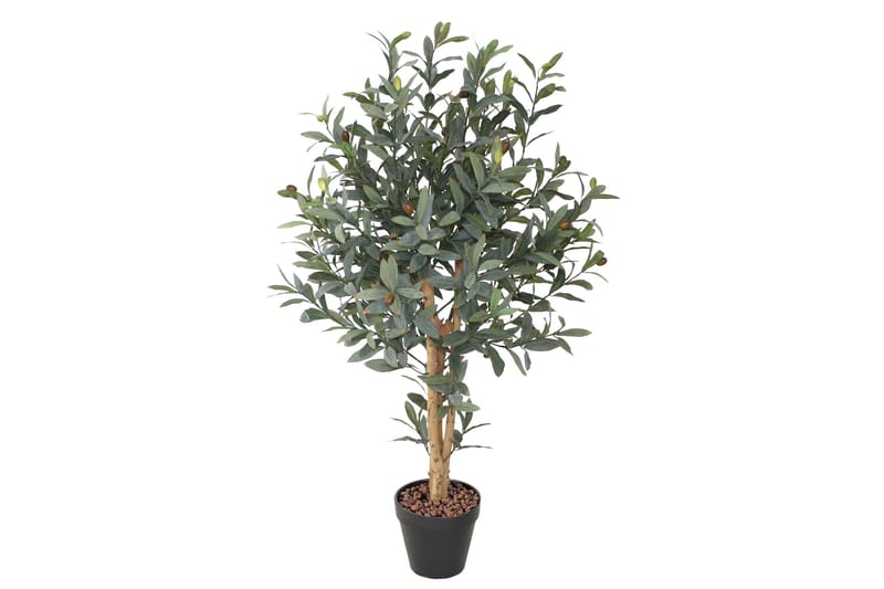 Grøn plante OLIV H90cm 2 grene sort krukke - Balkonblomster - Kunstige planter