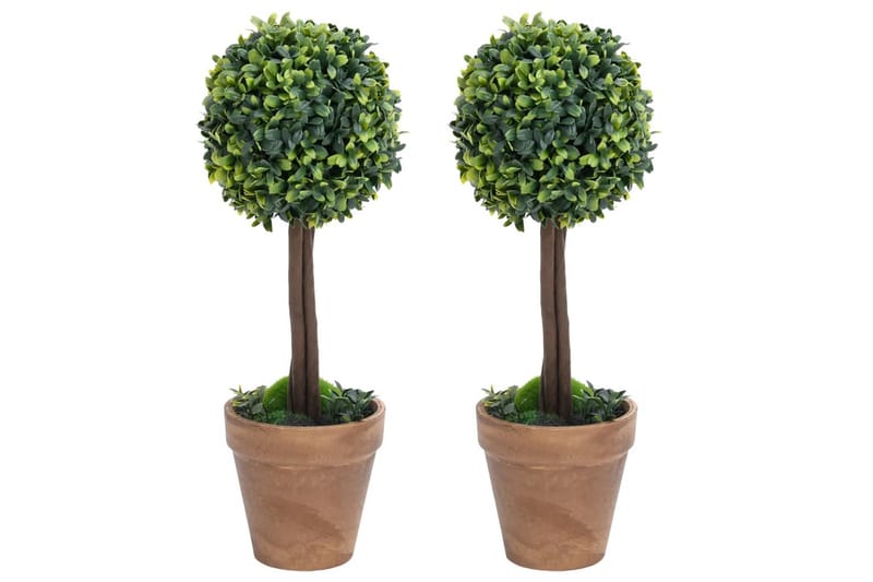 kunstige buksbom med krukker 2 stk. 33 cm kugleformet grøn - Grøn - Balkonblomster - Kunstige planter