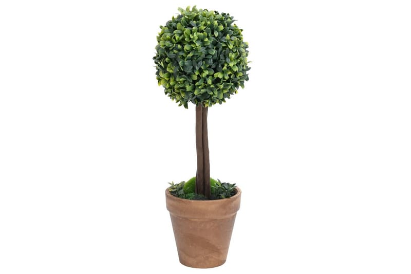 kunstige buksbom med krukker 2 stk. 33 cm kugleformet grøn - Grøn - Boligtilbehør - Kunstige planter