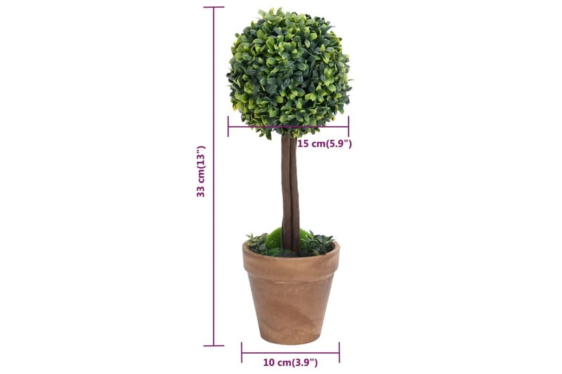 kunstige buksbom med krukker 2 stk. 33 cm kugleformet grøn - Grøn - Boligtilbehør - Kunstige planter