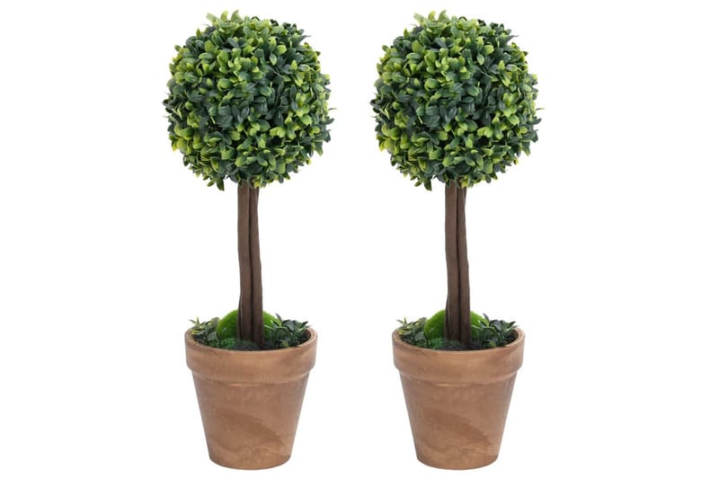 kunstige buksbom med krukker 2 stk. 41 cm kugleformet grøn - Grøn - Boligtilbehør - Kunstige planter