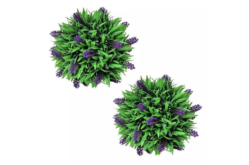 Sæt Med 2 Kunstige Buksbom-Kugler Med Lavendel 28 Cm - Grøn - Balkonblomster - Kunstige planter