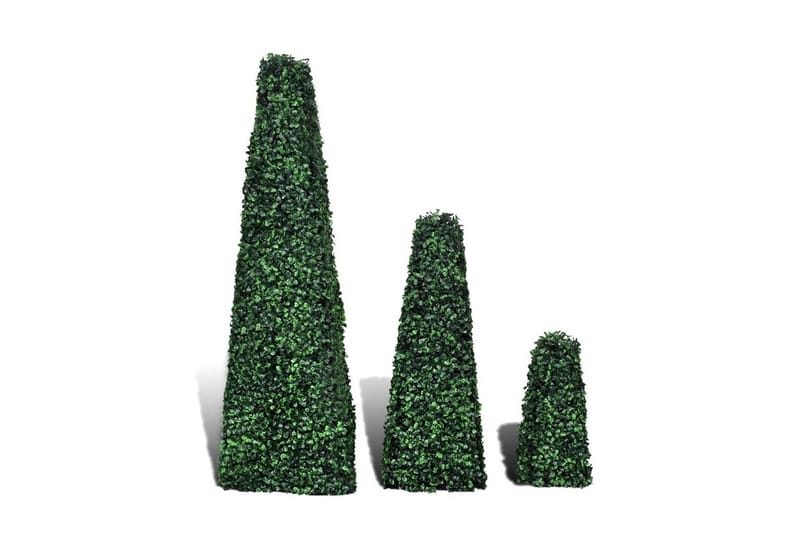 Sæt Med 3 Kunstige Buksbom Pyramide Topiary - Grøn - Balkonblomster - Kunstige planter