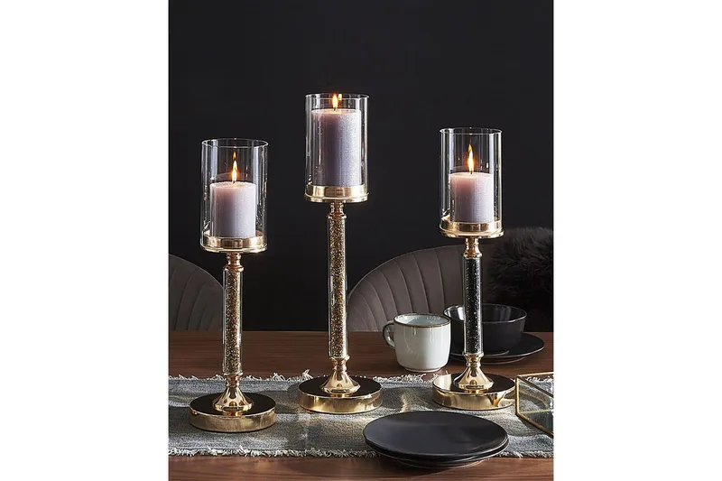 Ljusstake Beliani Abbeville Guld, 13x13x41 cm Black||GOLD - Boligtilbehør - Lys & dufte - Lysestager & lanterner - Kandelaber & lysestage bord
