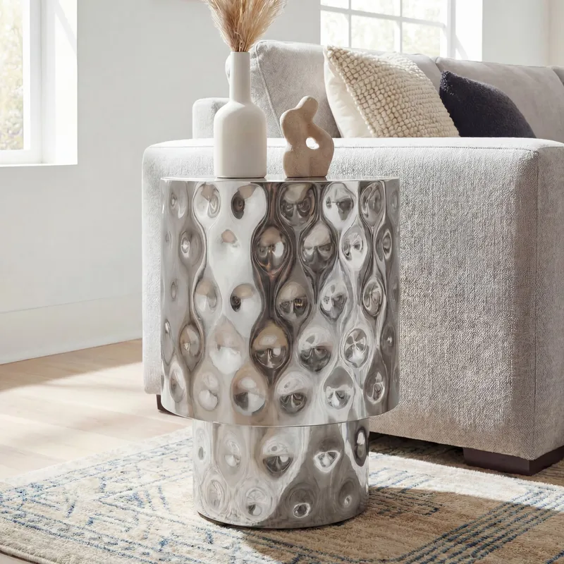 Melnor rundt sidebord 36 cm i aluminium - Sølv - Boligtilbehør - Lys & dufte - Lysestager & lanterner