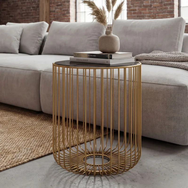 Nevran rundt sidebord 40 cm i glas og metal - Guld - Boligtilbehør - Lys & dufte - Lysestager & lanterner