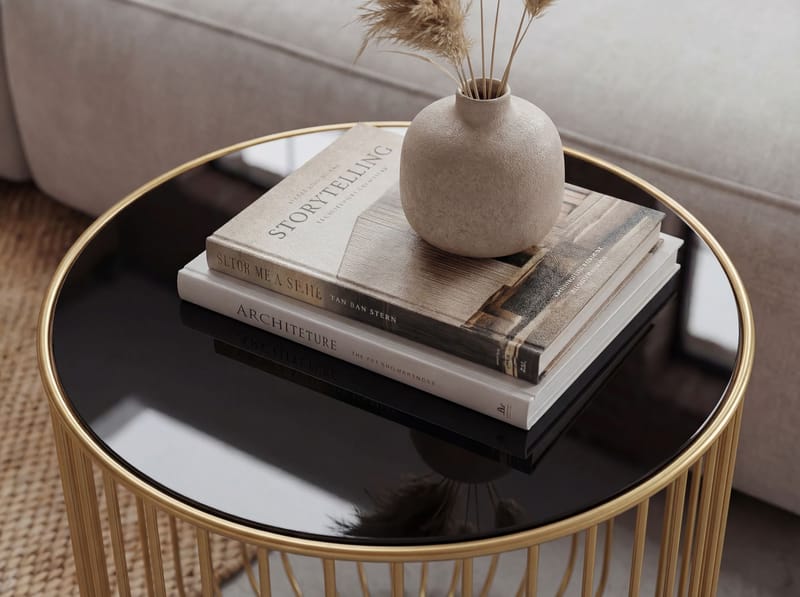 Nevran rundt sidebord 40 cm i glas og metal - Guld - Boligtilbehør - Lys & dufte - Lysestager & lanterner