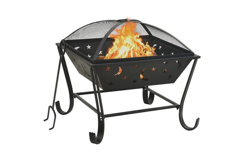Bålfad Med Ildrager 62 cm xxl Stål - Sort - Boligtilbehør - Pejse - Kamin - Brændeovn
