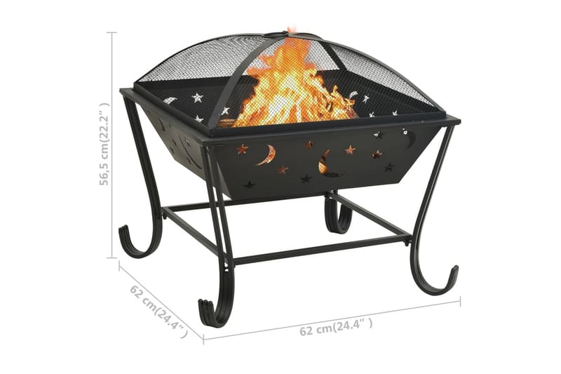 Bålfad Med Ildrager 62 cm xxl Stål - Sort - Boligtilbehør - Pejse - Kamin - Brændeovn