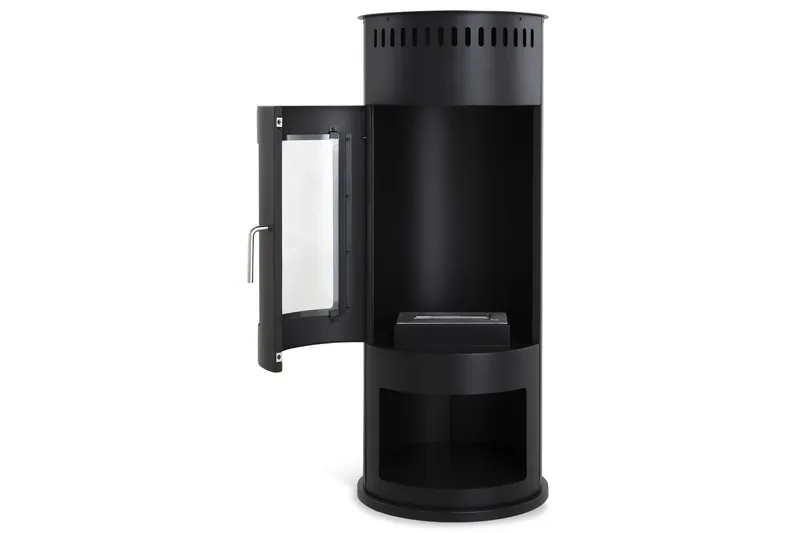 Corbo Fritstående Rund Ethanolpejs 112x45x45 cm i glas og rustfrit stål - Sort - Boligtilbehør - Pejse - Pejs uden skorsten - Biopejse