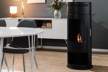 Corbo fritstående rund ethanolpejs 112x45x45 cm i glas og rustfrit stål - Sort - Boligtilbehør - Pejse - Pejs uden skorsten - Biopejse
