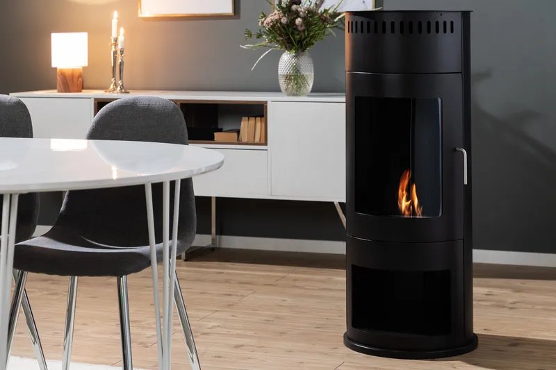 Corbo Fritstående Rund Ethanolpejs 112x45x45 cm i glas og rustfrit stål - Sort - Boligtilbehør - Pejse - Pejs uden skorsten - Biopejse