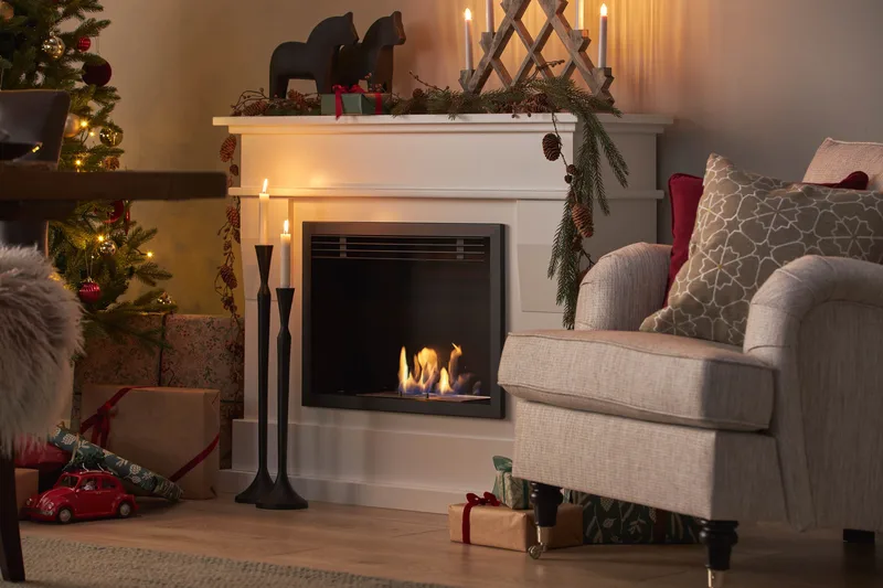 Route Braskamin Bioetanol Fristående MDF - Hvid/Sort/Rustfri Stål - Boligtilbehør - Pejse - Pejs uden skorsten - Biopejse