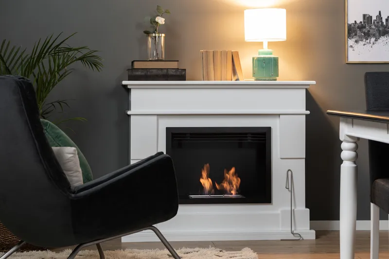 Route Braskamin Bioetanol Fristående MDF - Hvid/Sort/Rustfri Stål - Boligtilbehør - Pejse - Pejs uden skorsten - Biopejse