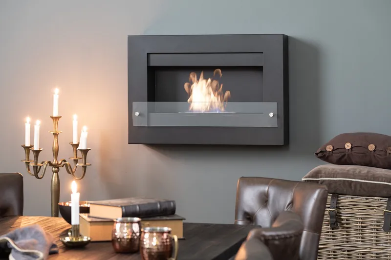 Vitalis Kamin Bioethanol Væghængt - Sort/Rustfri Stål/Glas - Boligtilbehør - Pejse - Pejs uden skorsten - Biopejse