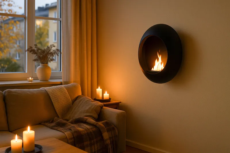 Corbo Lille Vægophængt Rund Ethanolpejs 60x23x60 cm i Stål - Sort - Boligtilbehør - Pejse - Pejs uden skorsten - Biopejse