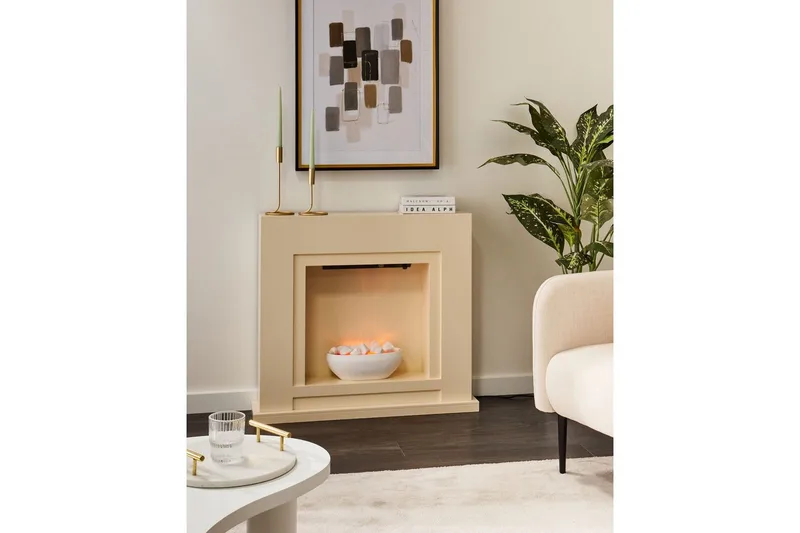 Elektrisk eldstad Beliani Sahara Beige||White - Boligtilbehør - Pejse - Pejs uden skorsten - Elpejse