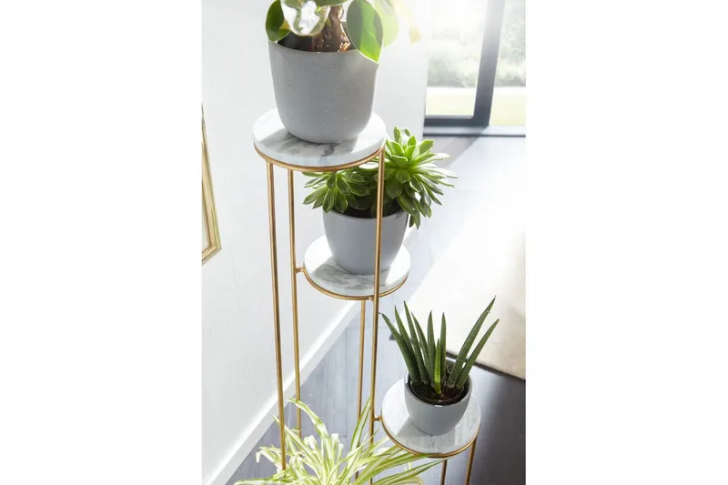 Reol Wohnling Ægte marmortop blomster stand gylden metalbase moderne - Boligtilbehør - Krukker
