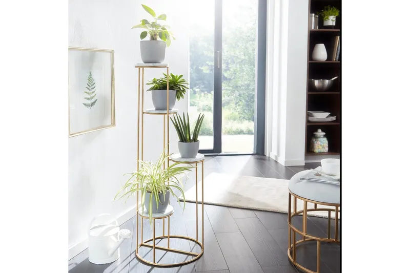 Reol Wohnling Ægte marmortop blomster stand gylden metalbase moderne - Boligtilbehør - Krukker