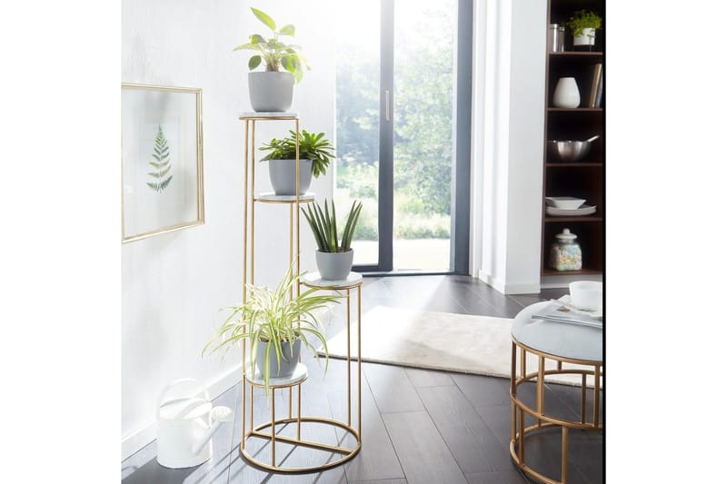 Reol Wohnling Ægte marmortop blomster stand gylden metalbase moderne - Boligtilbehør - Krukker