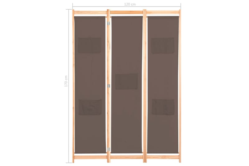 3-Panels Rumdeler 120 X 170 X 4 Cm Stof Brun - Brun - Boligtilbehør - Rumdelere - Skærmvæg