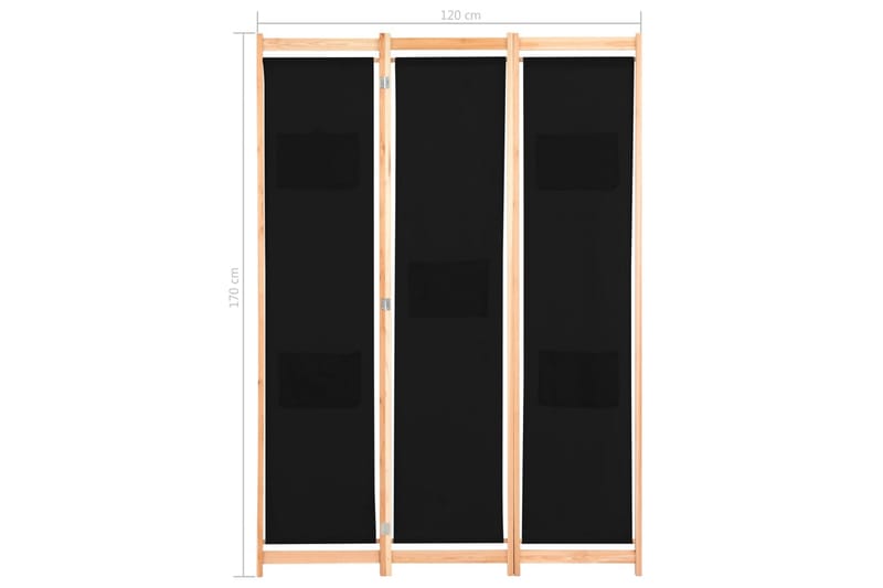 3-Panels Rumdeler 120 X 170 X 4 Cm Stof Sort - Sort - Boligtilbehør - Rumdelere - Skærmvæg
