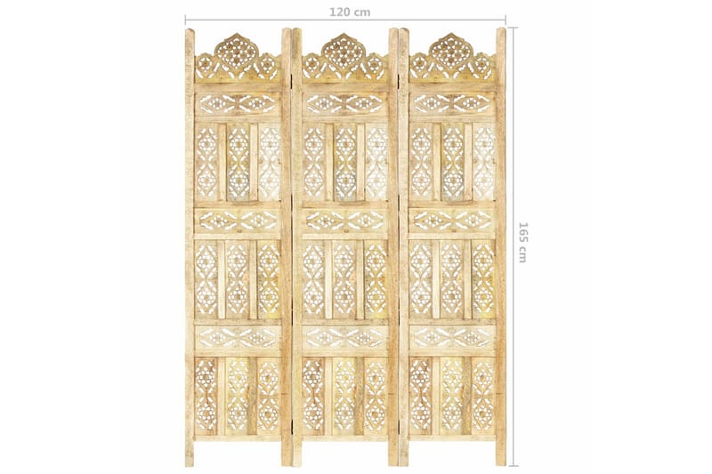 3-Panels Rumdeler Håndskåret 120 X 165 cm Massivt Mangotræ - Brun - Skærmvæg - Rumdelere