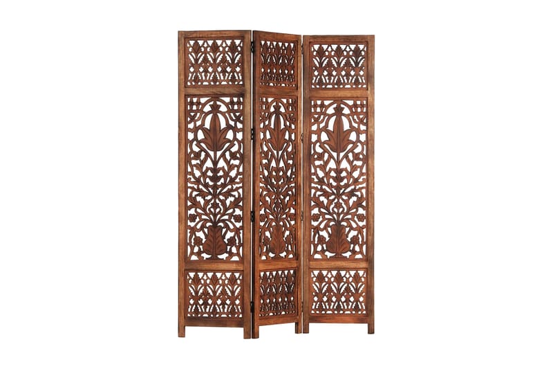 3-Panels Rumdeler Håndskåret 120X165cm Massivt Mangotræ Brun - Brun - Boligtilbehør - Rumdelere - Skærmvæg