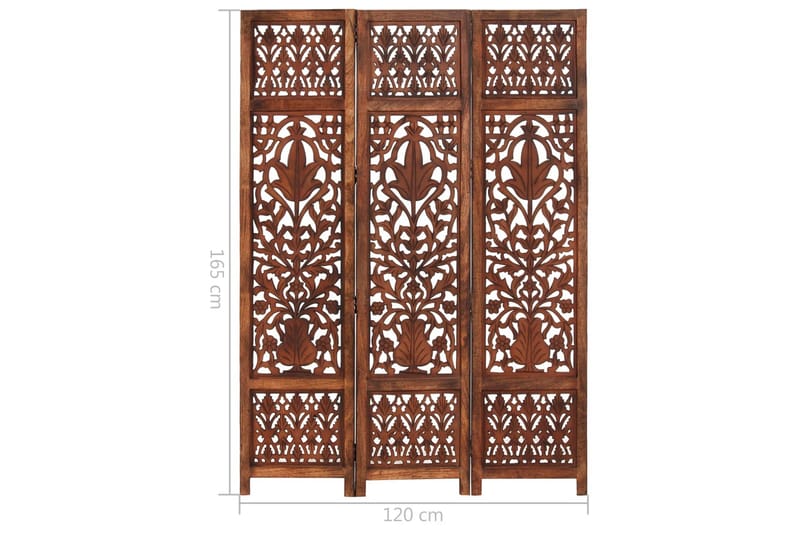 3-Panels Rumdeler Håndskåret 120X165cm Massivt Mangotræ Brun - Brun - Boligtilbehør - Rumdelere - Skærmvæg