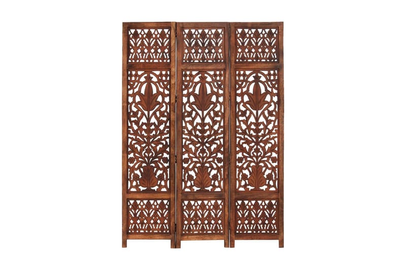3-Panels Rumdeler Håndskåret 120X165cm Massivt Mangotræ Brun - Brun - Boligtilbehør - Rumdelere - Skærmvæg