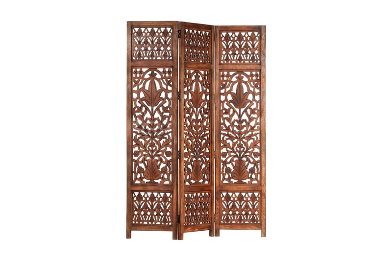 3-Panels Rumdeler Håndskåret 120X165cm Massivt Mangotræ Brun - Brun - Boligtilbehør - Rumdelere - Skærmvæg