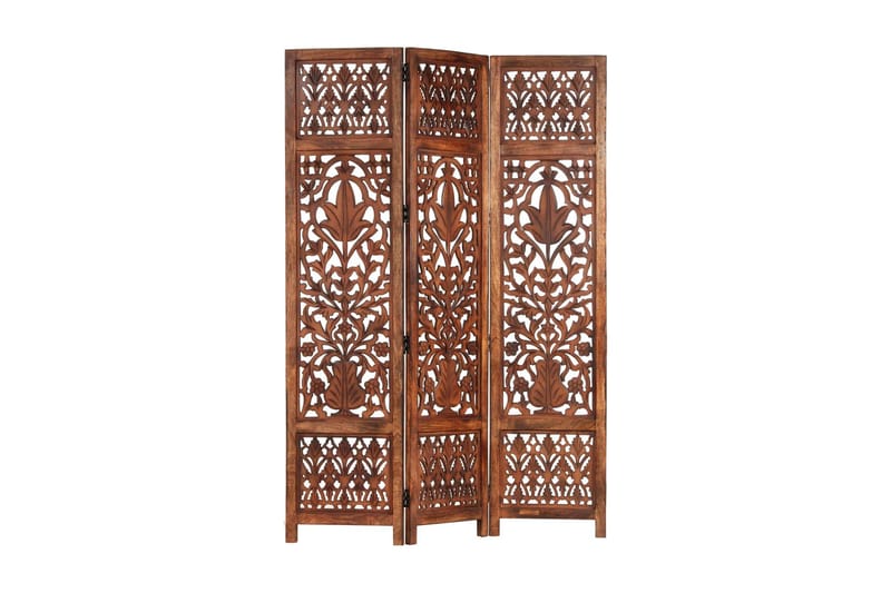 3-Panels Rumdeler Håndskåret 120X165cm Massivt Mangotræ Brun - Brun - Boligtilbehør - Rumdelere - Skærmvæg