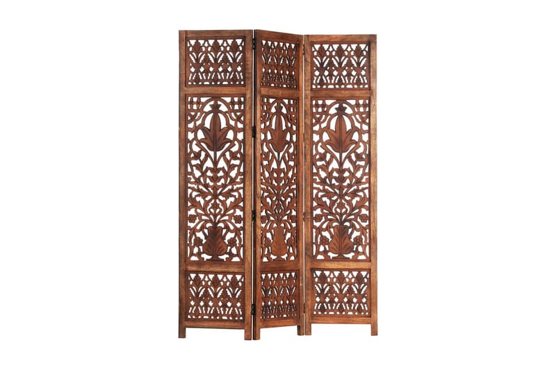 3-Panels Rumdeler Håndskåret 120X165cm Massivt Mangotræ Brun - Brun - Boligtilbehør - Rumdelere - Skærmvæg