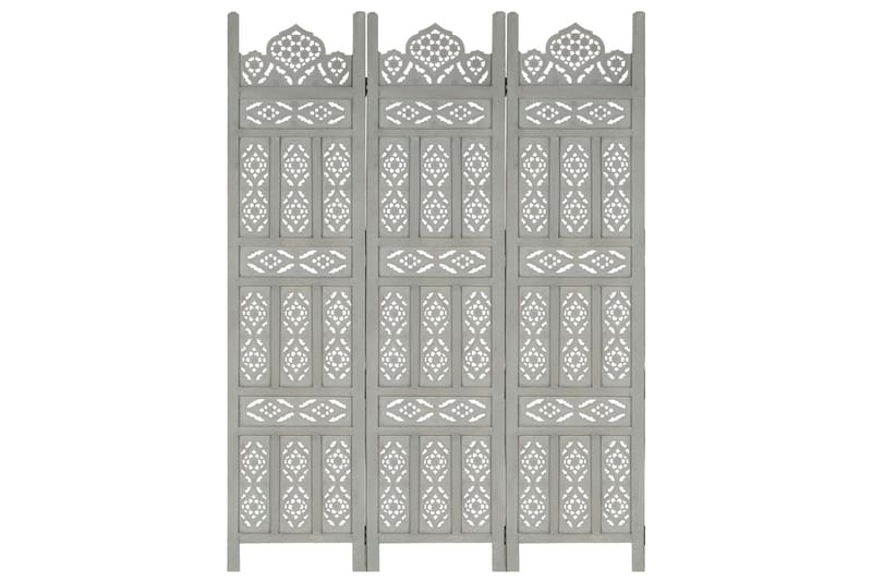 3-panels rumdeler håndskåret 120x165 cm massivt mangotræ grå - Grå - Boligtilbehør - Rumdelere - Skærmvæg