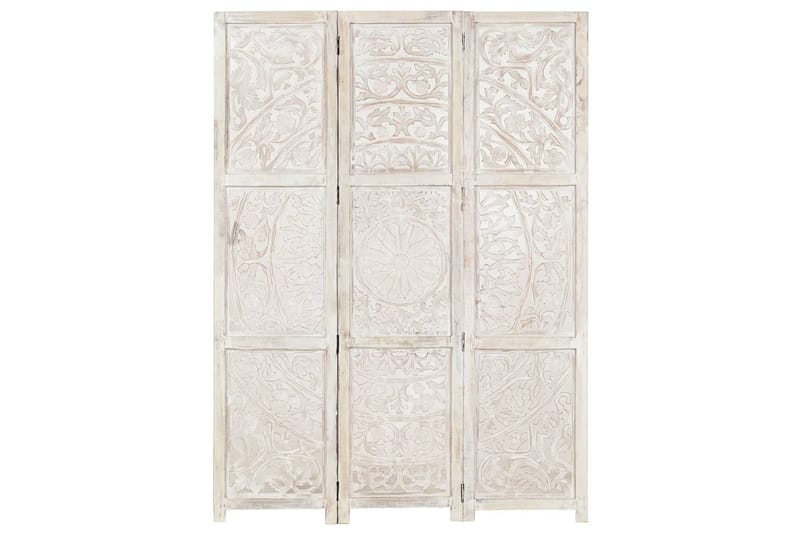3-panels rumdeler håndskåret 120x165 cm massivt mangotræ hvi - Hvid - Skærmvæg - Rumdelere