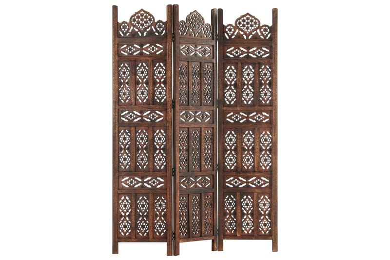 3-panels rumdeler håndskåret 120x165 cm massivt mangotræ bru - Brun - Boligtilbehør - Rumdelere - Skærmvæg