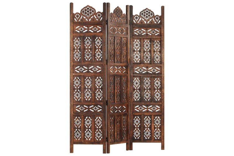 3-panels rumdeler håndskåret 120x165 cm massivt mangotræ bru - Brun - Boligtilbehør - Rumdelere - Skærmvæg