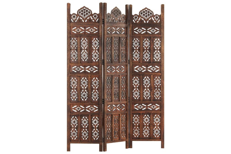 3-panels rumdeler håndskåret 120x165 cm massivt mangotræ bru - Brun - Boligtilbehør - Rumdelere - Skærmvæg