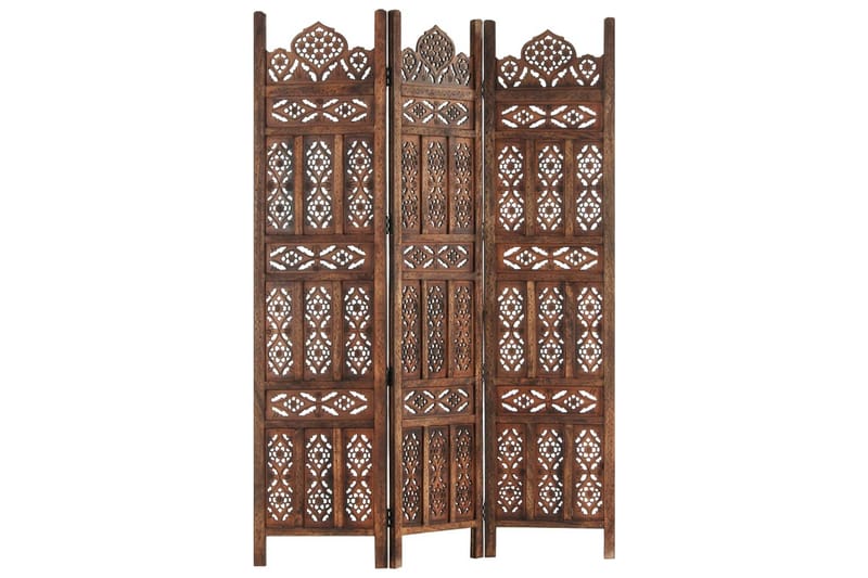 3-panels rumdeler håndskåret 120x165 cm massivt mangotræ bru - Brun - Boligtilbehør - Rumdelere - Skærmvæg