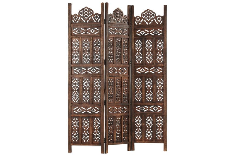 3-panels rumdeler håndskåret 120x165 cm massivt mangotræ bru - Brun - Boligtilbehør - Rumdelere - Skærmvæg
