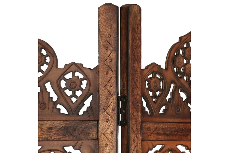 3-panels rumdeler håndskåret 120x165 cm massivt mangotræ bru - Brun - Boligtilbehør - Rumdelere - Skærmvæg
