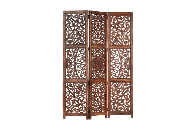 3-panels rumdeler håndskåret 120x165 cm massivt mangotræ bru - Brun - Boligtilbehør - Rumdelere - Skærmvæg